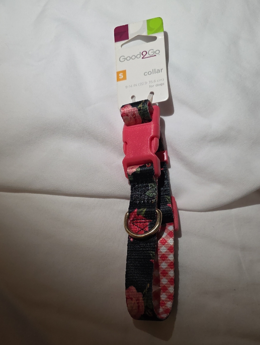 Good2Go Black W Pink Flower Adjustable Dog Collar w Metal D-Ring Size Small